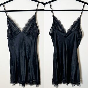 Victoria’s Secret Vintage 100% Silk Chemise Black Lace Large